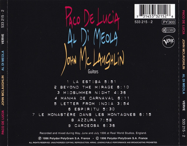 PACO DE LUCIA / AL DI MEOLA / JOHN MCLAUGHLIN - THE GUITAR TRIO - Imagen 2