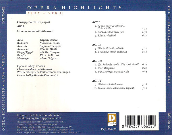 OLGA ROMANKO / MAURICIO FRUSONI / WURTTEMBERGISCHE PHILHARMONIE / ROBERTO PATERNOSTRO - AIDA OPERA HIGHLIGHTS - Imagen 2