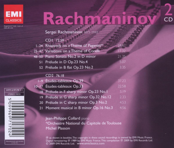 RACHMANINOV / JEAN-PHILIPPE COLLARD - RHAPSODY ON A THEME OF PAGANINI - ETUDES-TABLEAUX - PIANO SONATA N2 - Imagen 2
