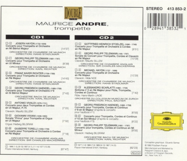 HAYDN / TELEMANN / RICHTER / HAENDEL / VIVALDI / VIVIANI / TORELLI / STOELZEL / SCARLATTI / MAURICE ANDRE - TRUMPET MASTERPIECES - Imagen 2