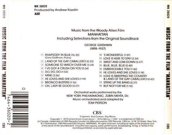 MANHATTAN - GEORGE GERSHWIN BY ZUBIN MEHTA & GARY GRAFFMAN - SOUNDTRACK - Imagen 2