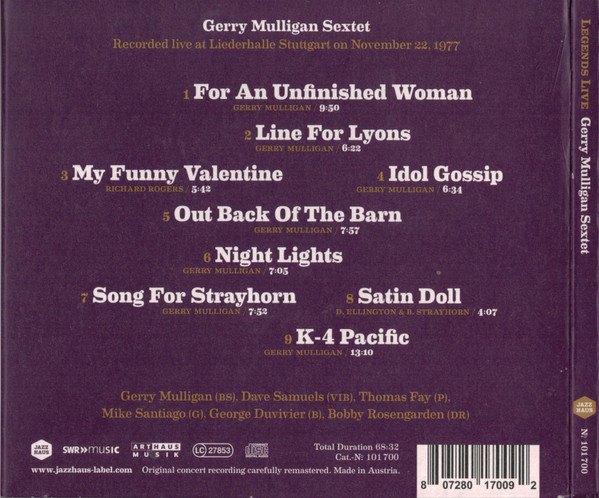 GERRY MULLIGAN SEXTET - LIEDERHALLE STUTTGART NOV 22 1977 - Imagen 2