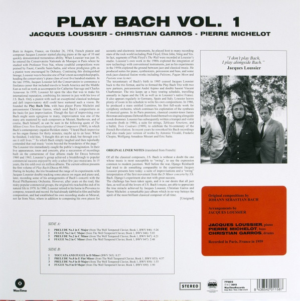 JACQUES LOUSSIER / CHRISTIAN GARROS / PIERRE MICHELOT - PLAY BACH No 1 - Imagen 3