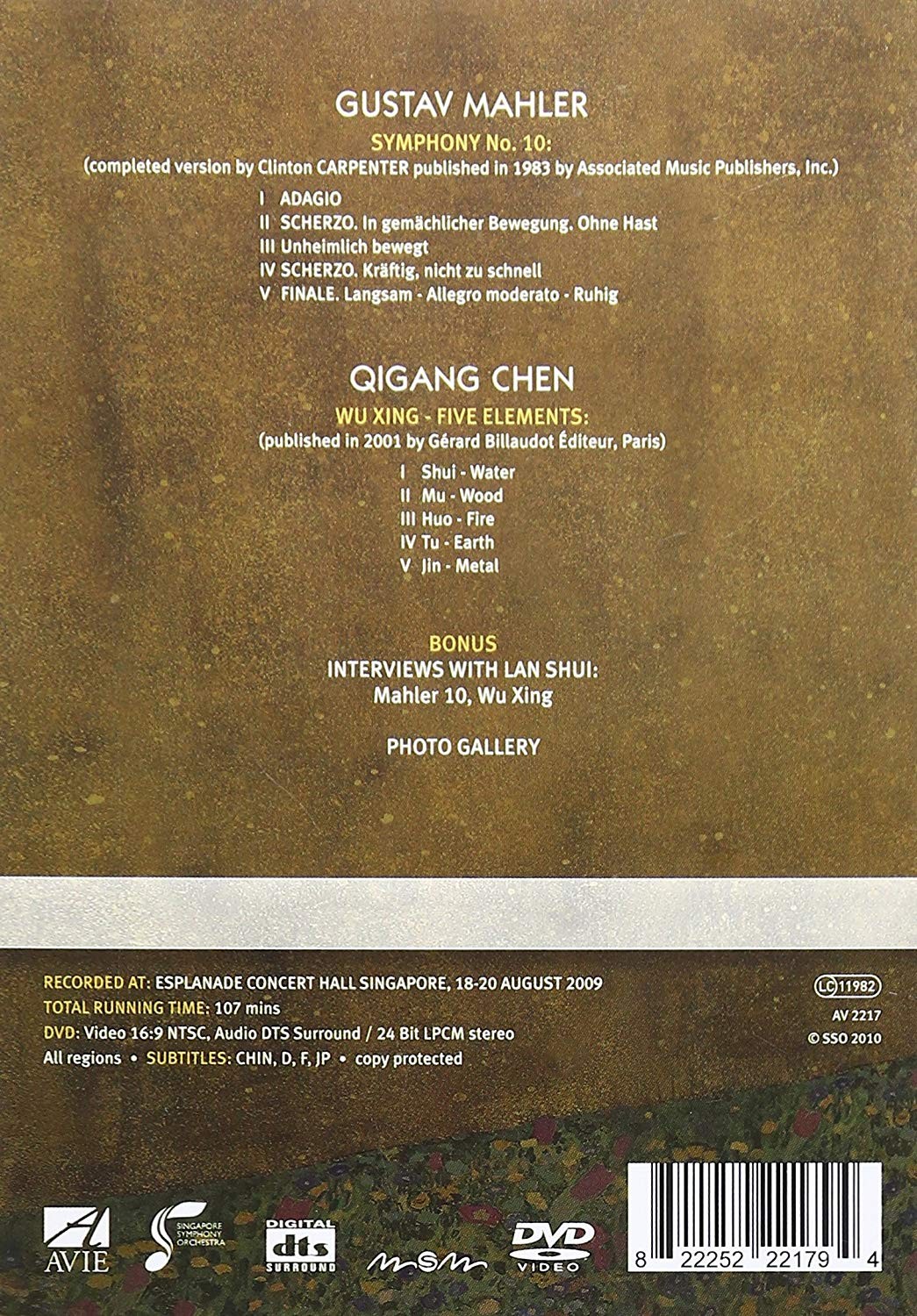 SINGAPORE SYMPHONY ORCHESTRA & LAN SHUI - SYMPHONY NRO 10 - GUSTAV MAHLER - Imagen 2