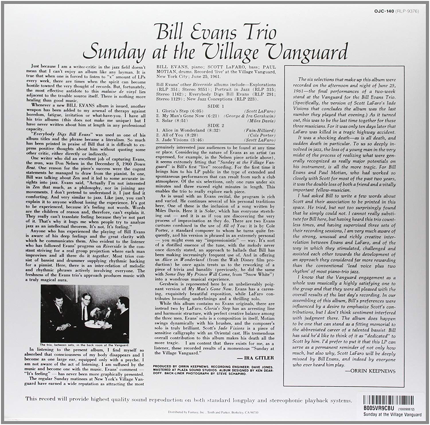 BILL EVANS - SUNDAY AT VILLAGE VANGUARD - Imagen 2