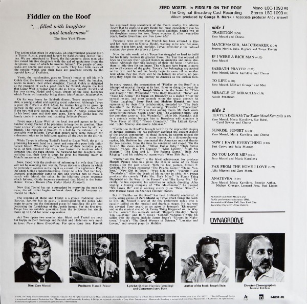 ZERO MOSTEL IN FIDDLER ON THE ROOF - THE ORIGINAL BROADWAY CAST RECORDING - SOUNDTRACK - Imagen 2