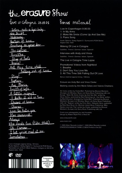 ERASURE - THE ERASURE SHOW - LIVE IN COLOGNE - Imagen 2