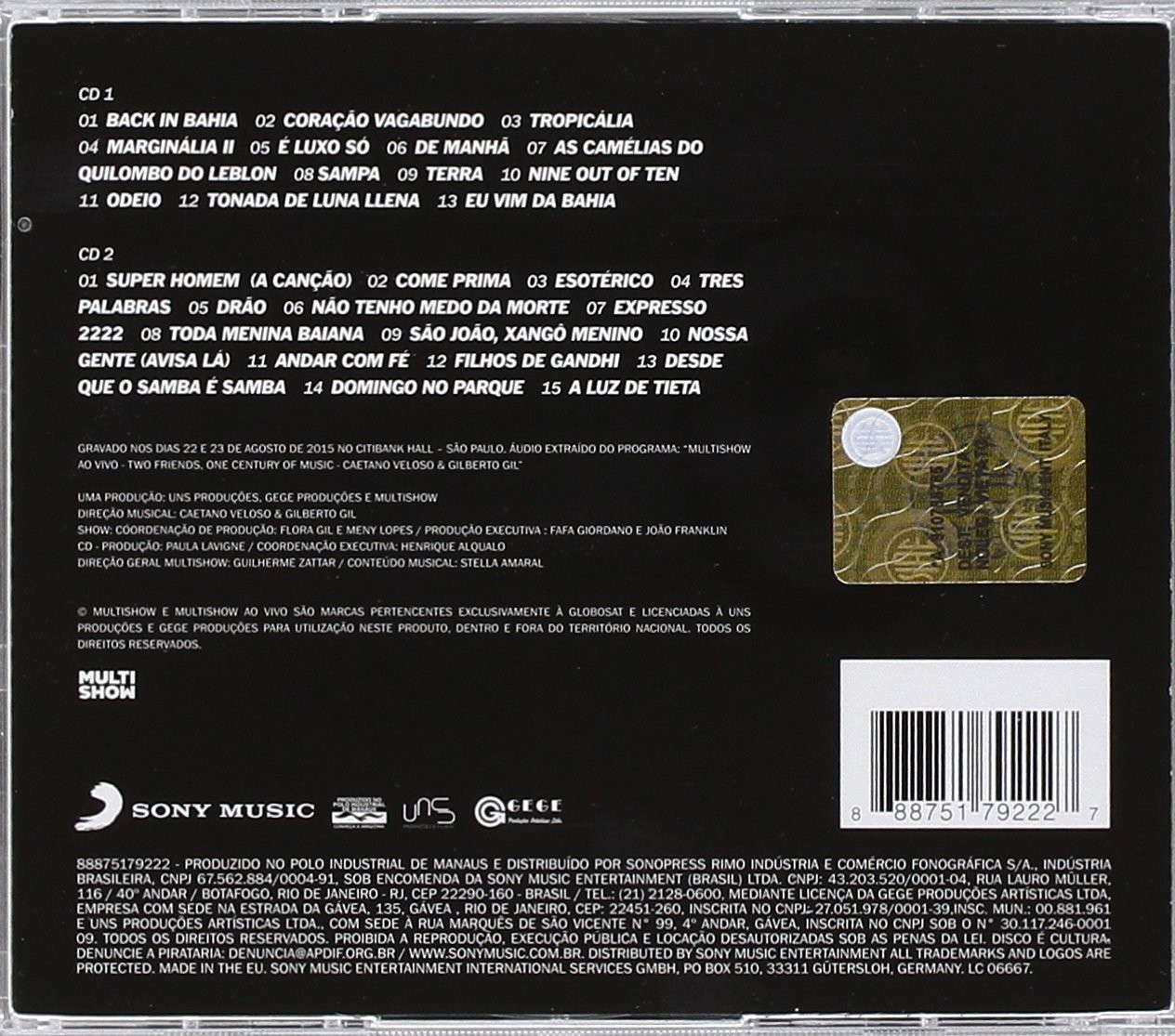 CAETANO VELOSO / GILBERT GIL - DOIS AMIGOS UM SECULO DE MUSICA - Imagen 2