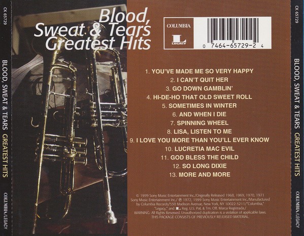 BLOOD SWEAT AND TEARS - BLOOD SWEAT AND TEARS GREATEST HITS - Imagen 2