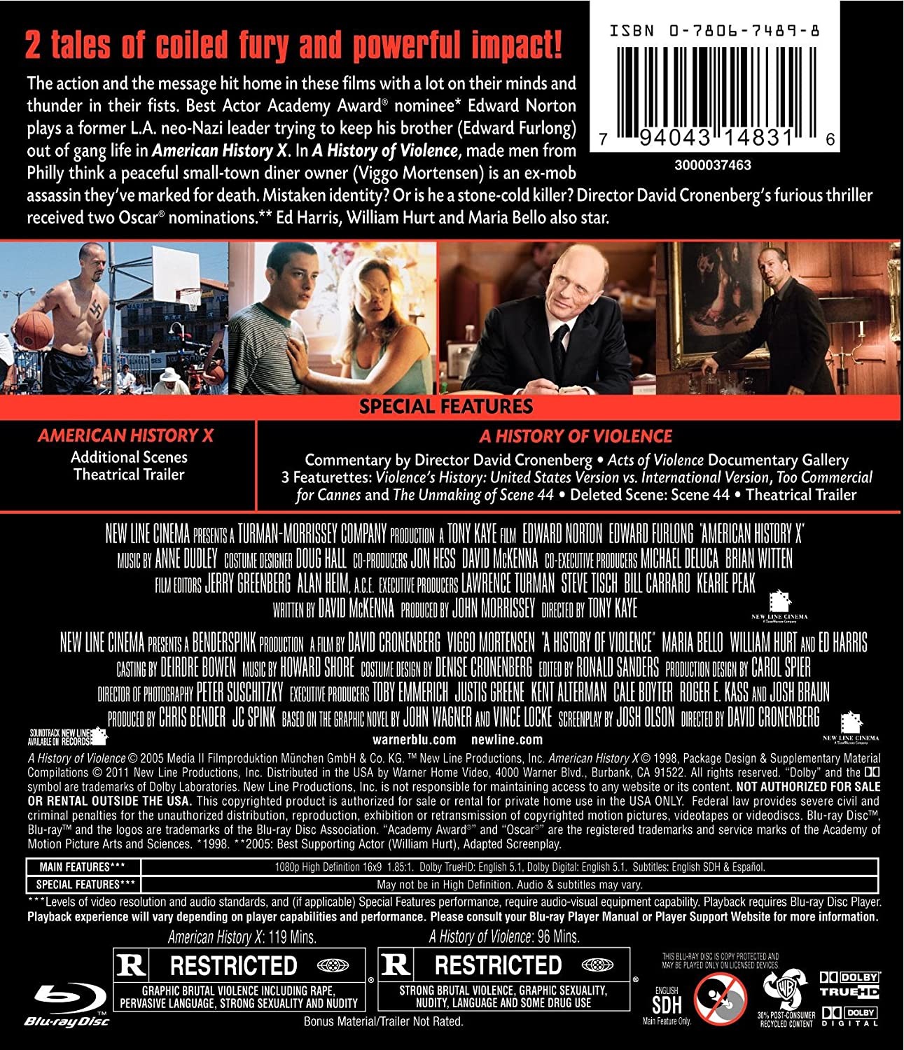 2 MOVIE COLLECTION - AMERICAN HISTORY X / A HISTORY OF VIOLENCE - Imagen 2