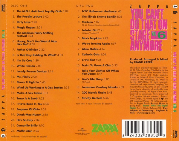 FRANK ZAPPA - YOU CANT DO THAT ON STAGE ANYMORE - VOL 6 - Imagen 2