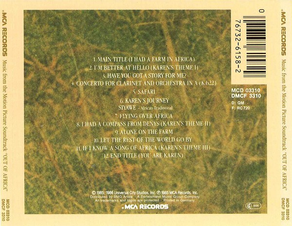JOHN BARRY - OUT OF AFRICA - SOUNDTRACK - Imagen 2