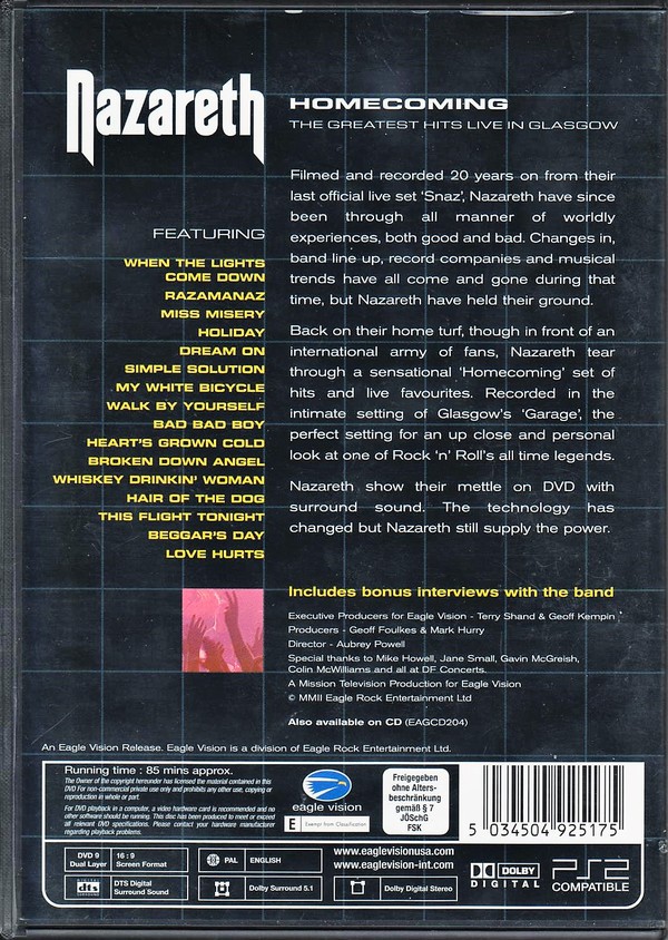 NAZARETH - HOMECOMING - THE GREATEST HITS - LIVE IN GLASGOW - Imagen 3