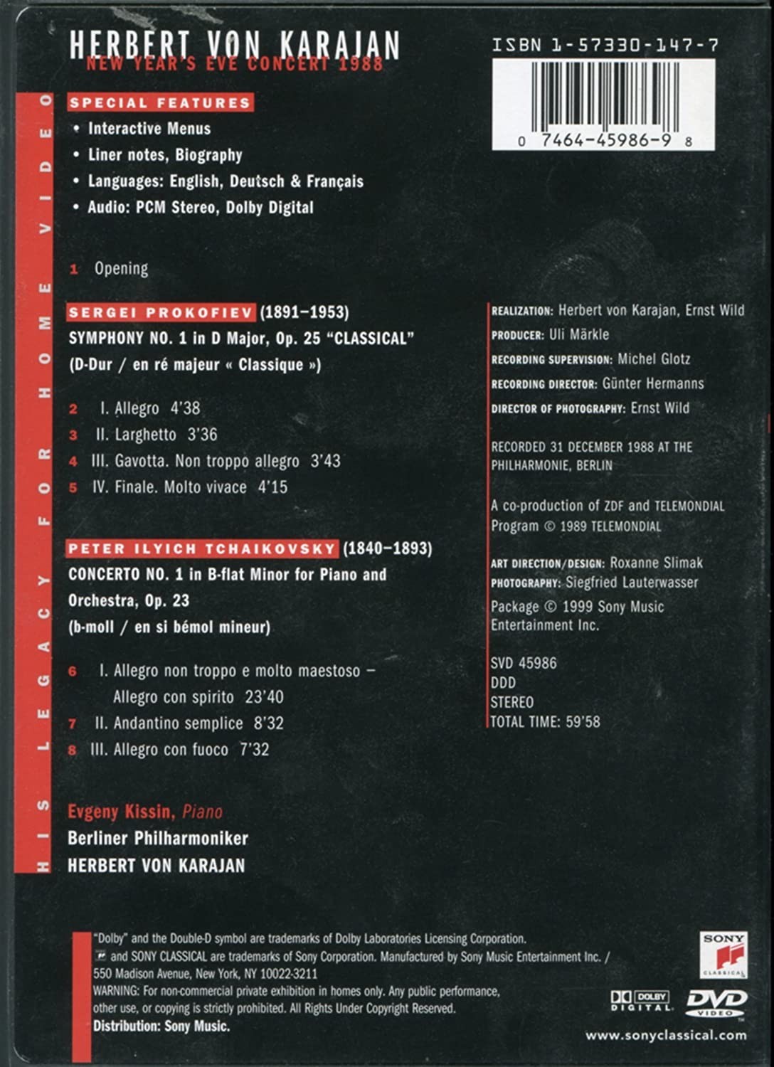 HERBERT VON KARAJAN - BERLINER PHILHARMONIKER / SERGEI PROKOFIEV & TCHAIKOVSKY - SYMPHONY N 1 / PIANO CONCERTO N 1 - Imagen 2