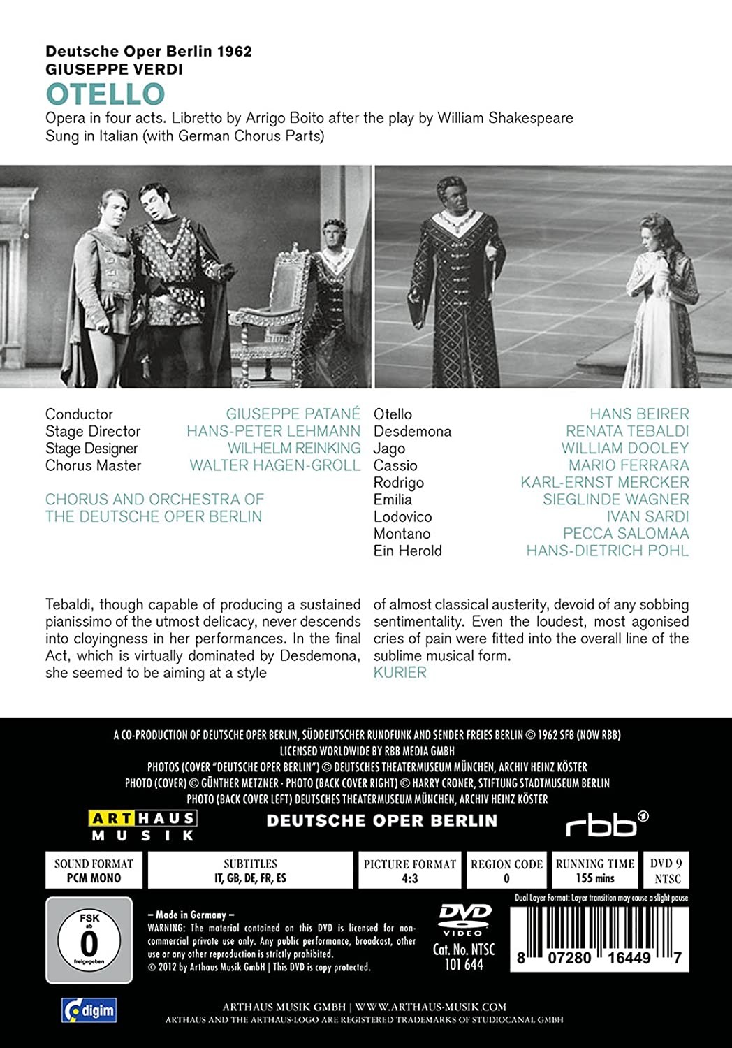 GIUSEPPE VERDI - OTELLO - DEUTSCHE OPER BERLIN 1962 - Imagen 2