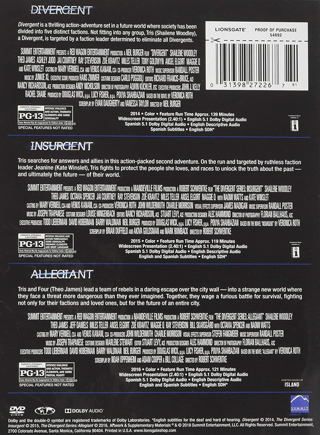 THE DIVERGENT SERIES - 3 MOVIE COLLECTION - Imagen 2