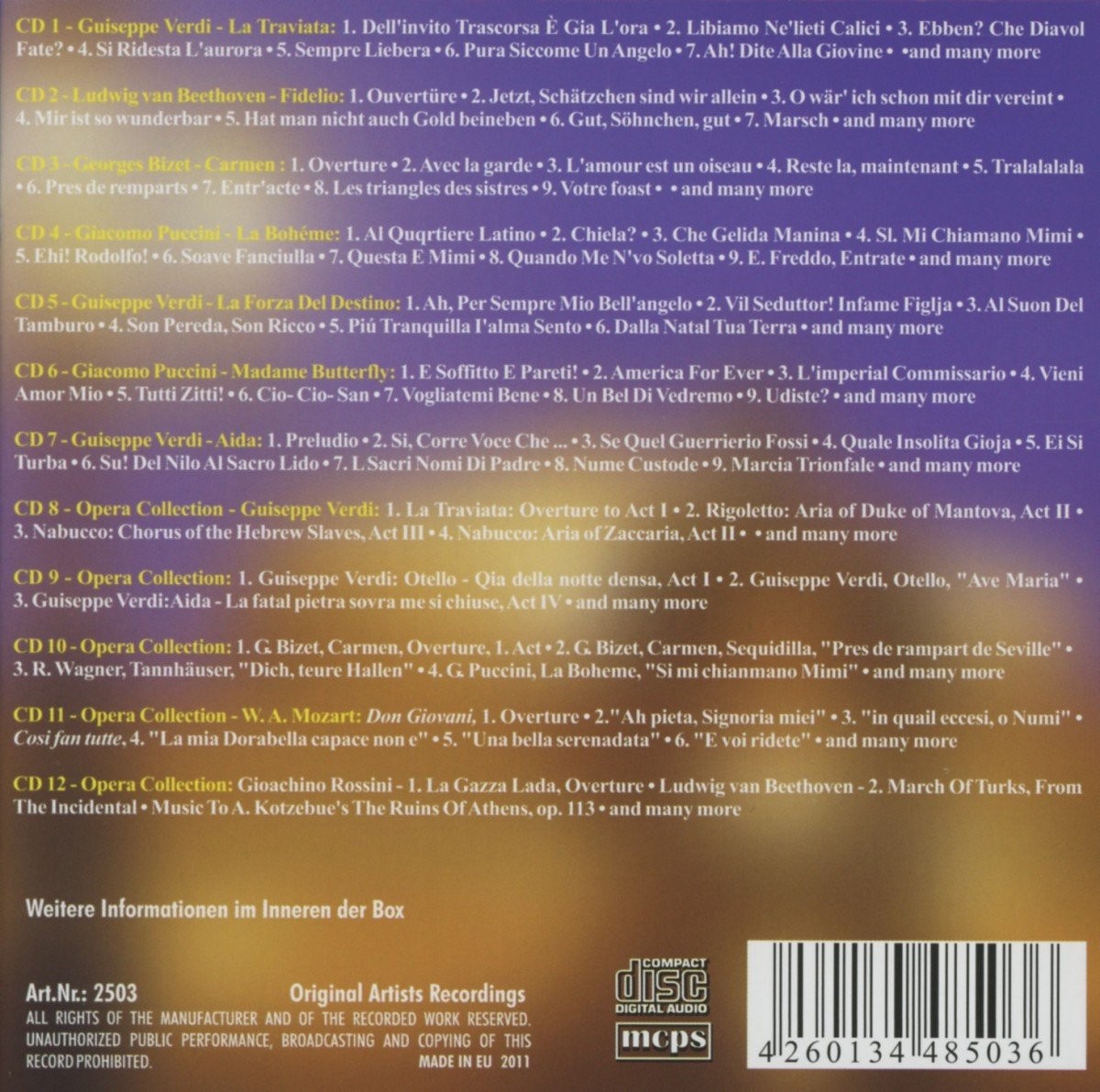 MOZART / PICCINI / VERDI / BEETHOVEN AND MANY MORE - FAMOUS OPERA - Imagen 2