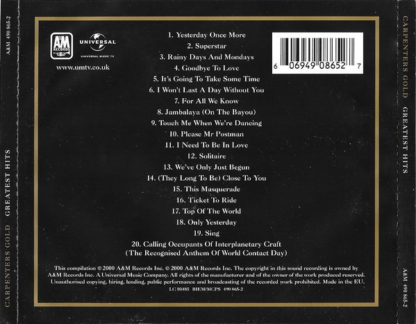 CARPENTERS - GOLD - GREATEST HITS - Imagen 3