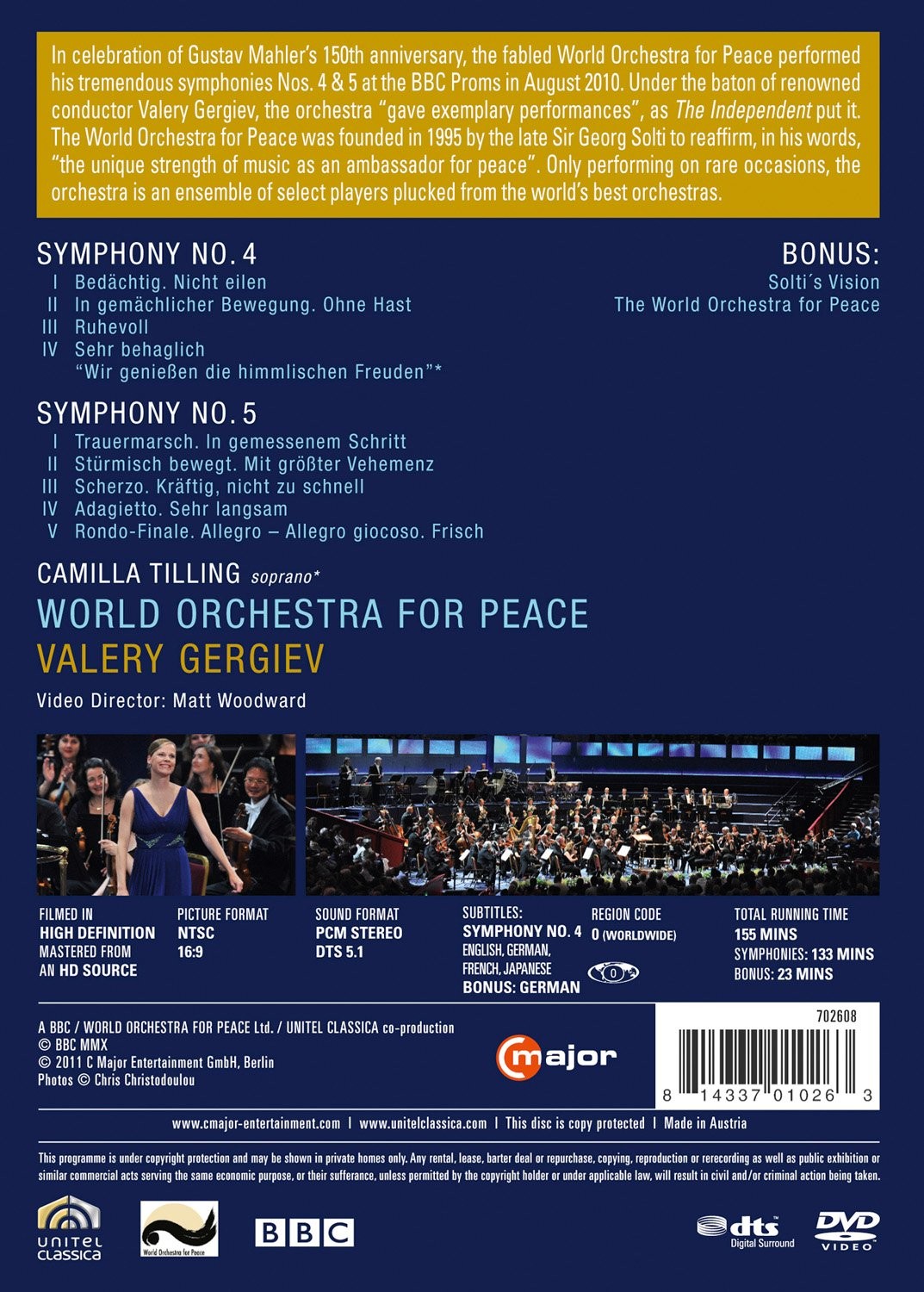 WORLD ORCHESTRA FOR PEACE - VALERY GERGIEV & CAMILLA TILLING AT THE BBC PROMS / MAHLER - SYMPHONIES NOS 4 & 5 - Imagen 2