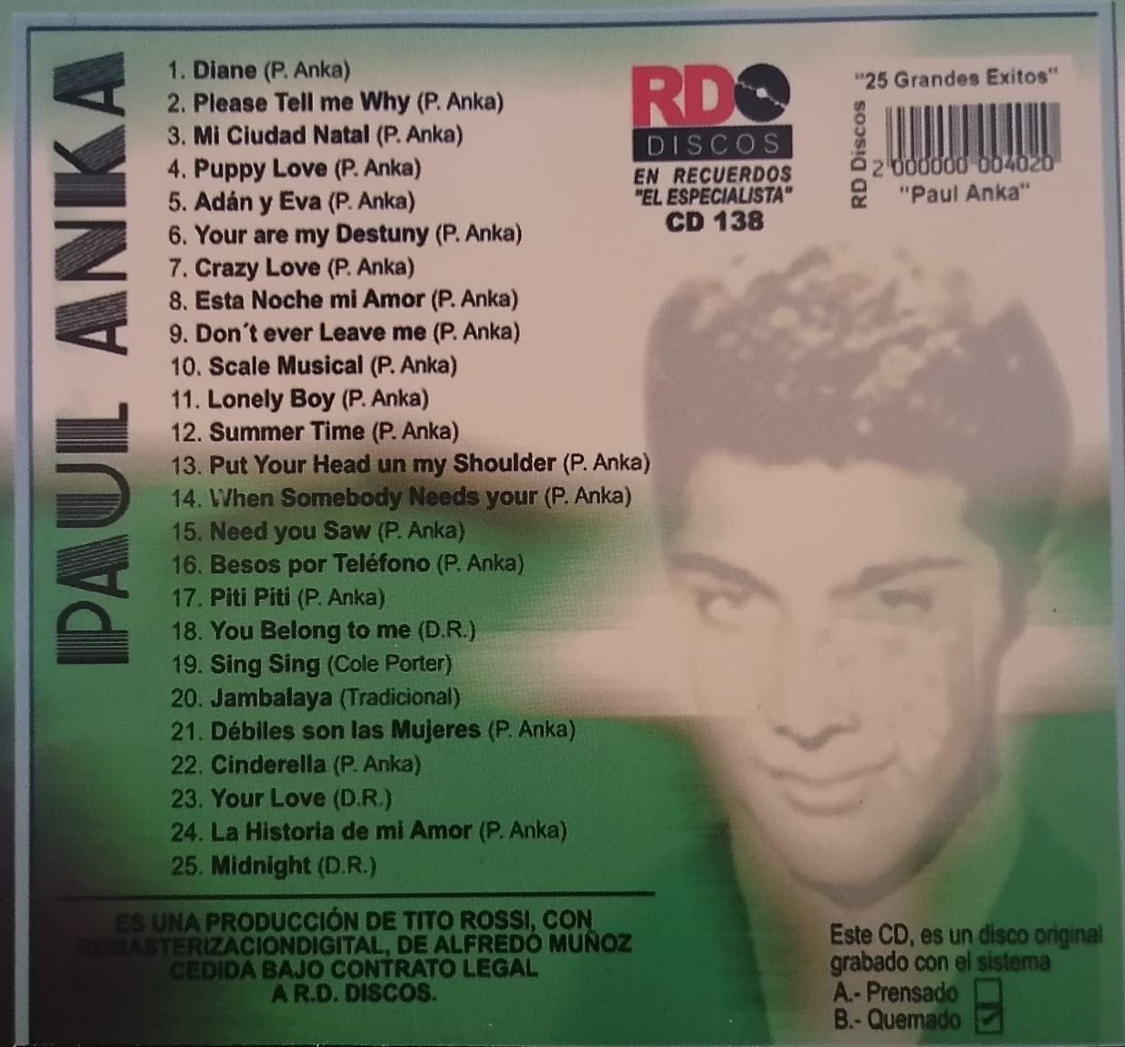 PAUL ANKA - 25 JOYAS DEL RECUERDO - Imagen 2