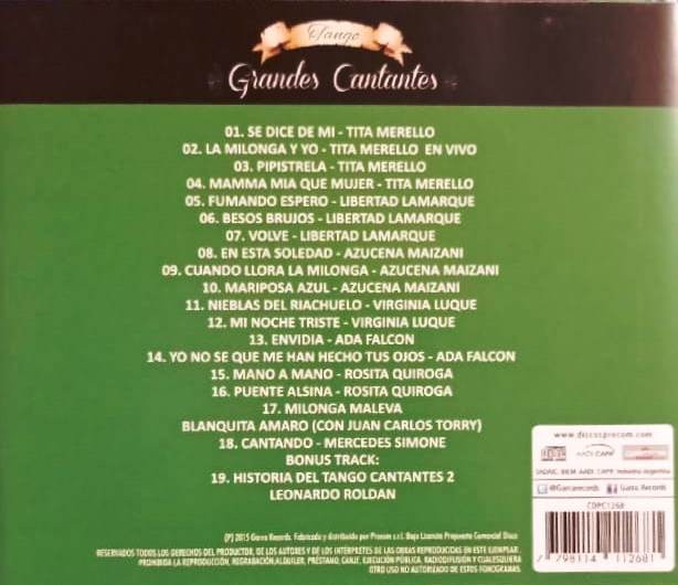 TANGO - GRANDES CANTANTES - VOL 2 - MUJERES - Imagen 2