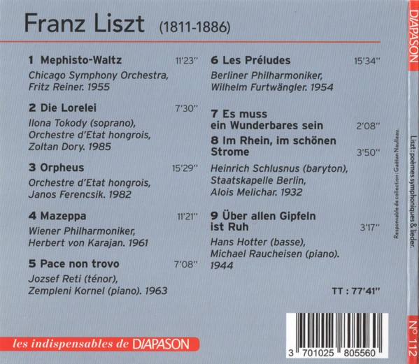 LISZT / MAZZEPPA - ORPHEUS - LES PRELUDES - MEPHISTO-WALTZ - KARAJAN - FERENCSIK - FURWANGLER - REINER - LIEDER - Imagen 3