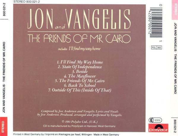 JON AND VANGELIS - THE FRIENDS OF MR CAIRO - Imagen 2
