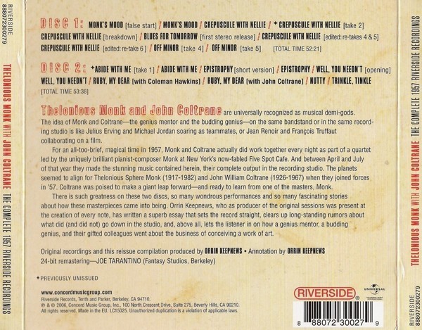 THELONIOUS MONK WITH JOHN COLTRANE - THE COMPLETE 1957 RIVERSIDE RECORDINGS - Imagen 4