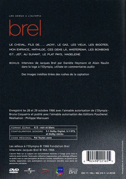 JACQUES BREL - OCTOBRE 1966 - LES ADIEUX A L OLYMPIA - Imagen 2