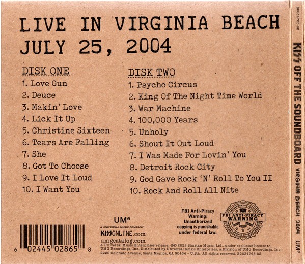 KISS - OFF THE SOUNDBOARD - LIVE IN VIRGINIA BEACH 2004 - Imagen 2