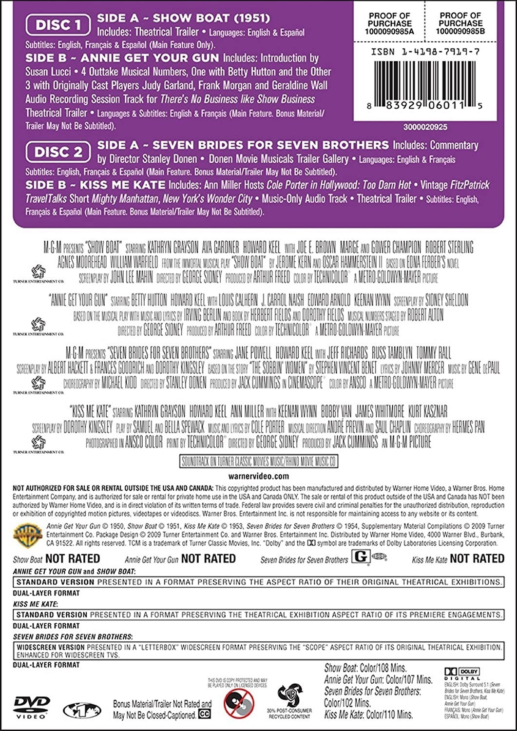 SHOW BOAT / ANNIE GET YOUR GUN / SEVEN BRIDES FOR SEVEN BROTHERS / KISS ME KATE - Imagen 2