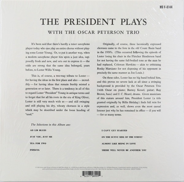 LESTER YOUNG WITH THE OSCAR PETERSON TRIO - THE PRESIDENT PLAYS WITH THE OSCAR PETERSON TRIO - Imagen 3